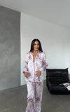 Pijama din satin 2 piese floral roz