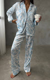 Pijama din satin 2 piese nature bleu