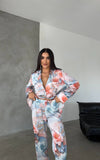 Pijama din satin 2 piese dalie albastra