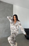 Pijama din satin 2 piese floral gri