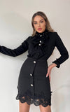 Rochie midi cu volane dantela si pietre neagra