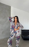 Pijama din satin 2 piese dalie mov