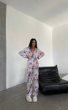 Pijama din satin 2 piese camelii mov