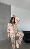 Pijama din satin 2 piese dalie rosie