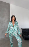 Pijama din satin 2 piese iasomie verde