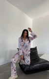 Pijama din satin 2 piese camelii mov