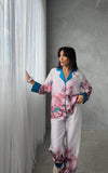 Pijama din satin 4 piese flori de cires rosu