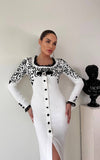 Midi dress with buttons and white tribal print