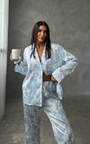 Pijama din satin 2 piese nature bleu