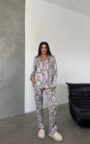 Pijama din satin 2 piese narcise albastru