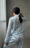 Pijama din satin 2 piese nature bleu