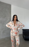 Pijama din satin 2 piese dalie rosie