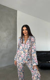 Pijama din satin 2 piese narcise albastru