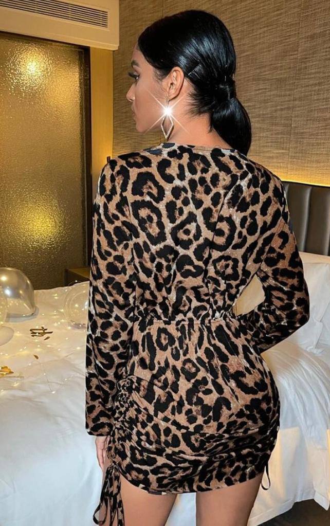 Rochie mini cu snururi si imprimeu de leopard - MARUFI