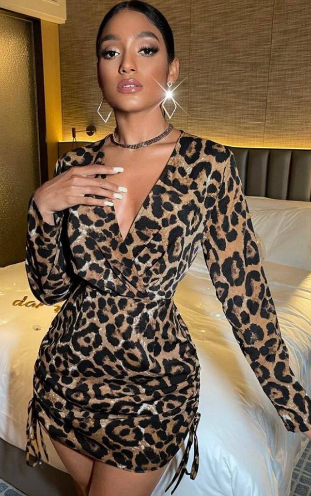 Rochie mini cu snururi si imprimeu de leopard - MARUFI