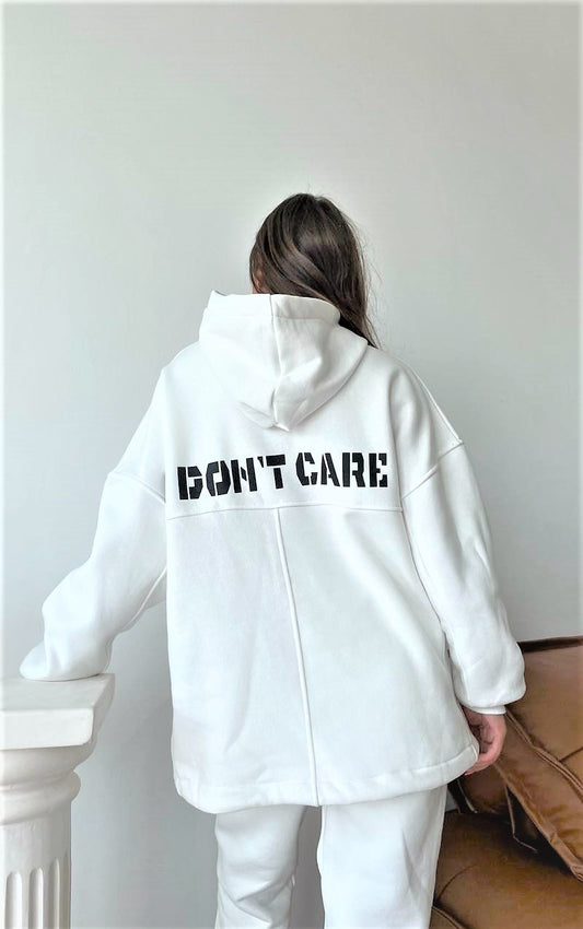 Don't care oversize 100% white cotton tracksuit