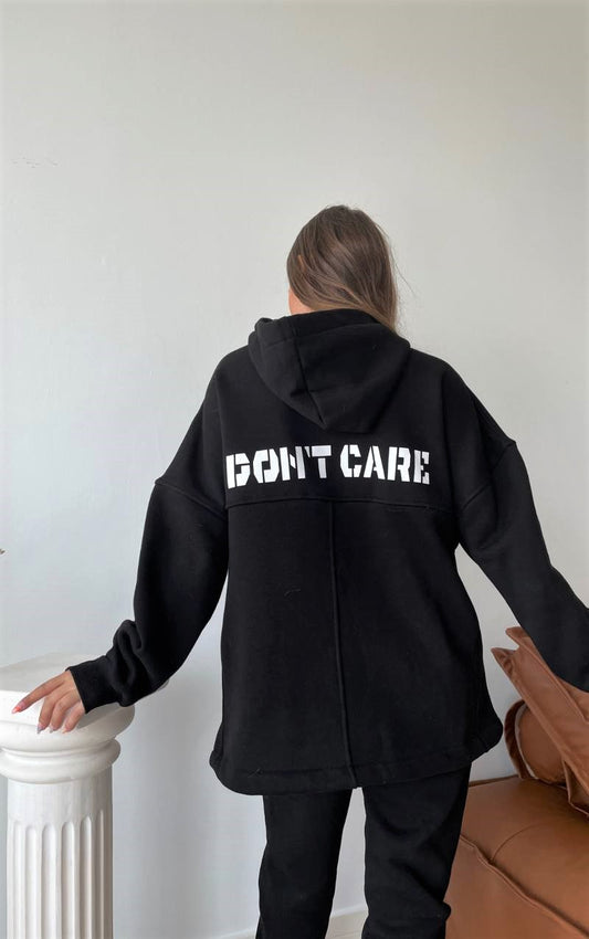 Don't care oversize 100% black cotton tracksuit