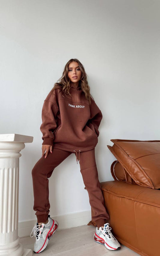 Don't care oversize 100% brown cotton tracksuit