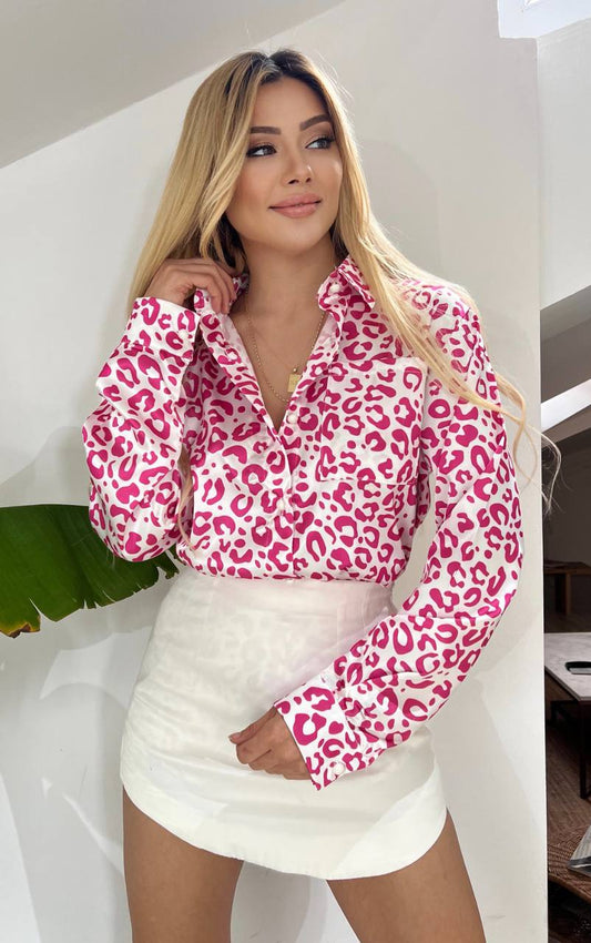 Camasa cu imprimeu de leopard roz